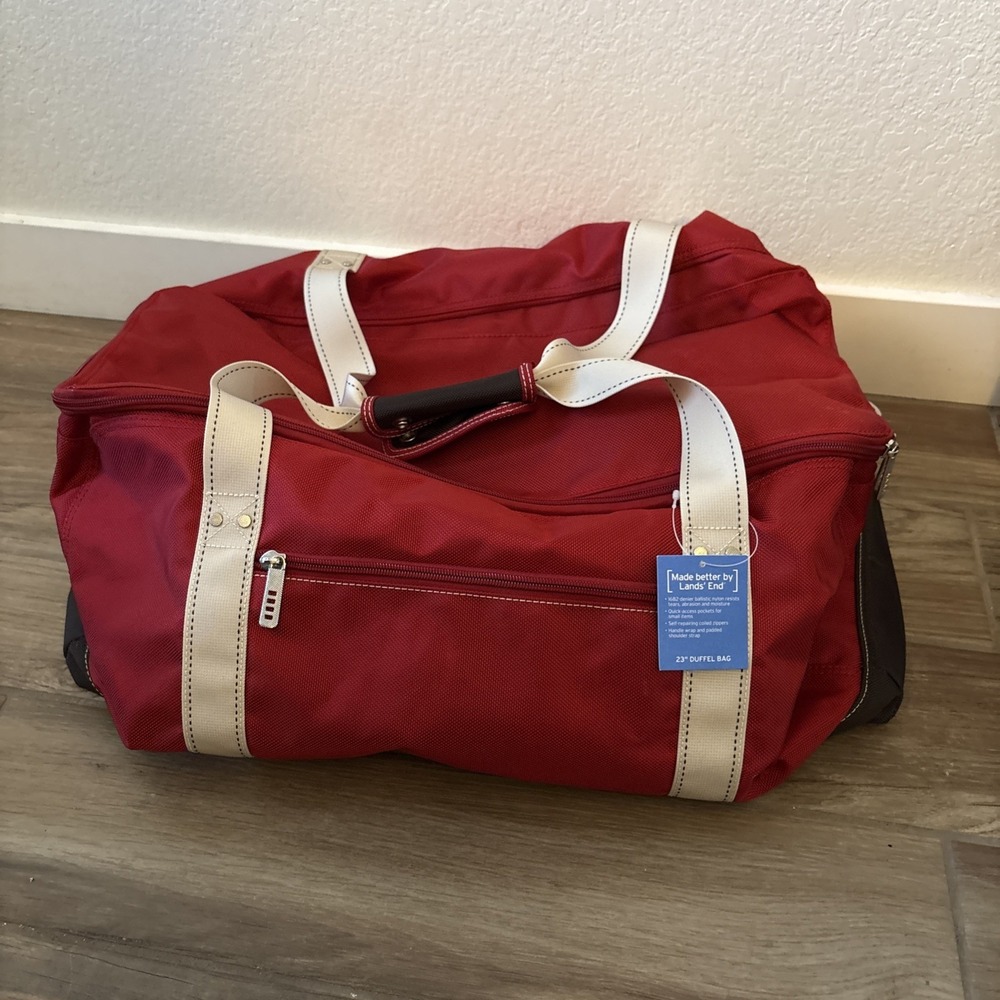 Lands' End Red Nylon Large Duffel Bag Travel Carry On 23 Inch 1682D Ballistic